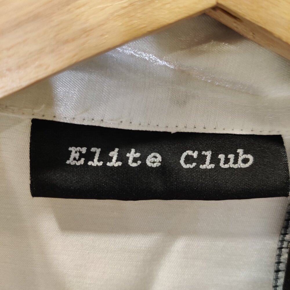Pearly White Sheen Long Sleeve Collared Elite Club Button-Up Blouse Small - Picture 4 of 5
